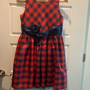 Red and blue plaid dress with bow